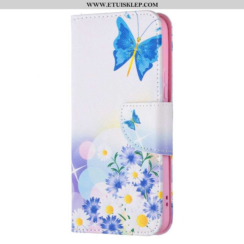 Etui Folio do Samsung Galaxy S22 5G Malowane Motyle I Kwiaty